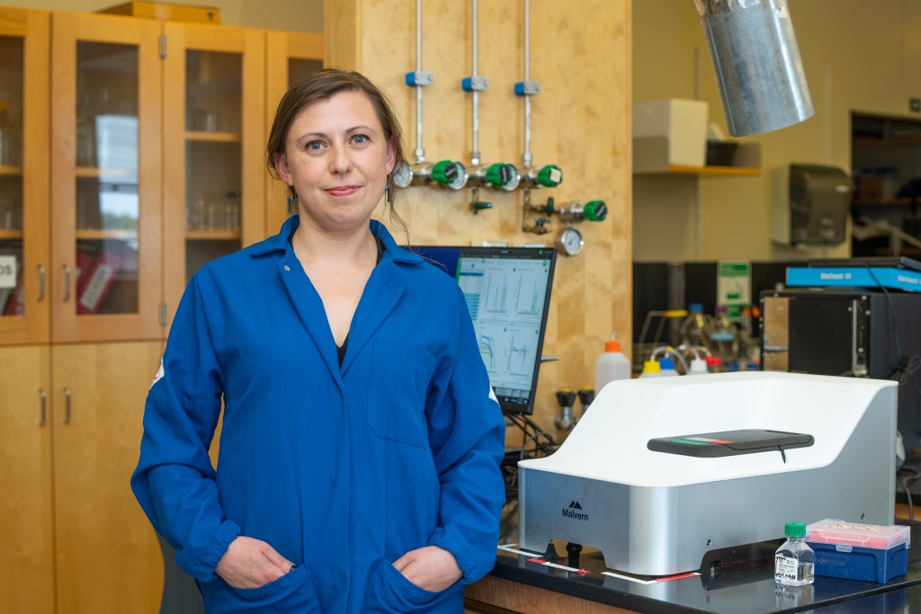 Eva Balog poses for a portrait in her lab