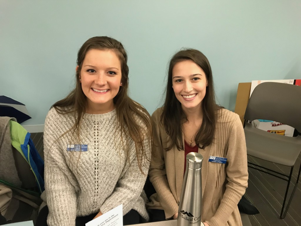 Nursing students Lydia McIntire and Stephanie Kerrigan applied skills they learned in the classroom at the health fair