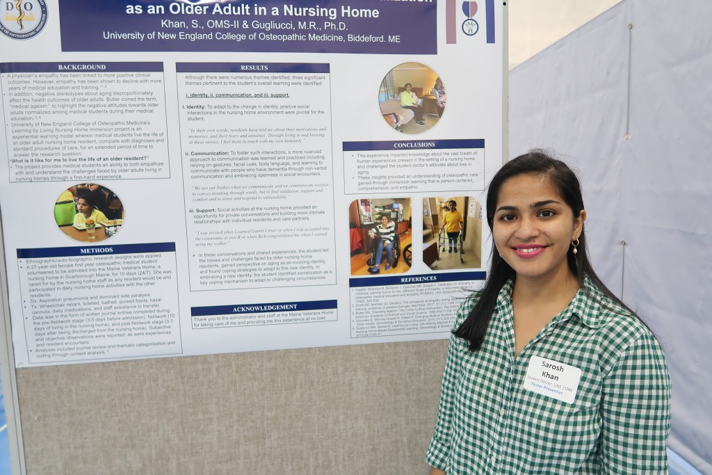 Second year COM student Sarosh Kahn presented a poster on her research conducted inside the Maine Veterans Home in Scarborough