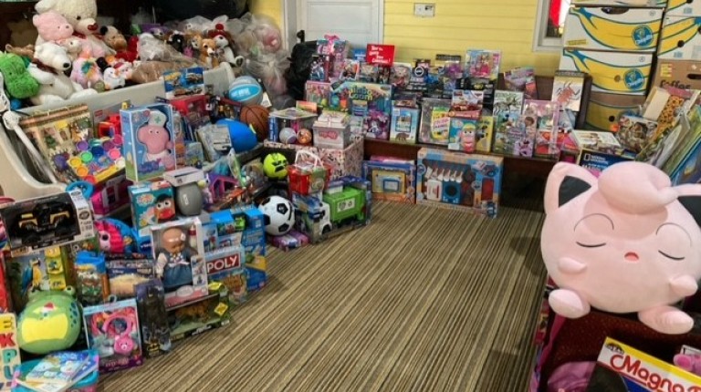 A room full of toys and gifts at Seeds of Hope