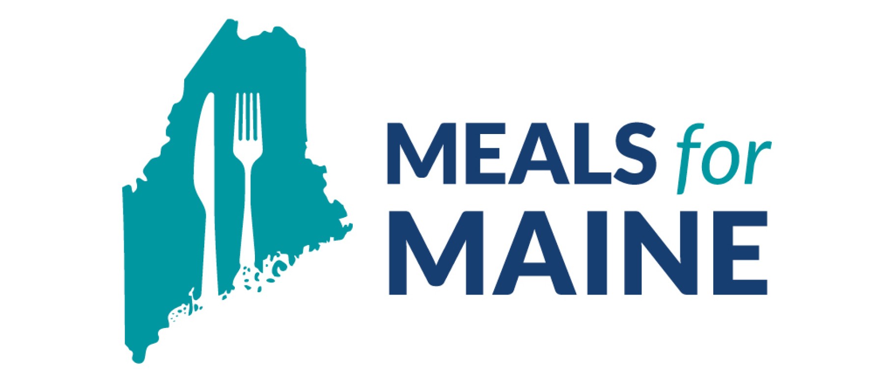 Graphic of Maine state outline with a fork and knife and the words "Meals for Maine"