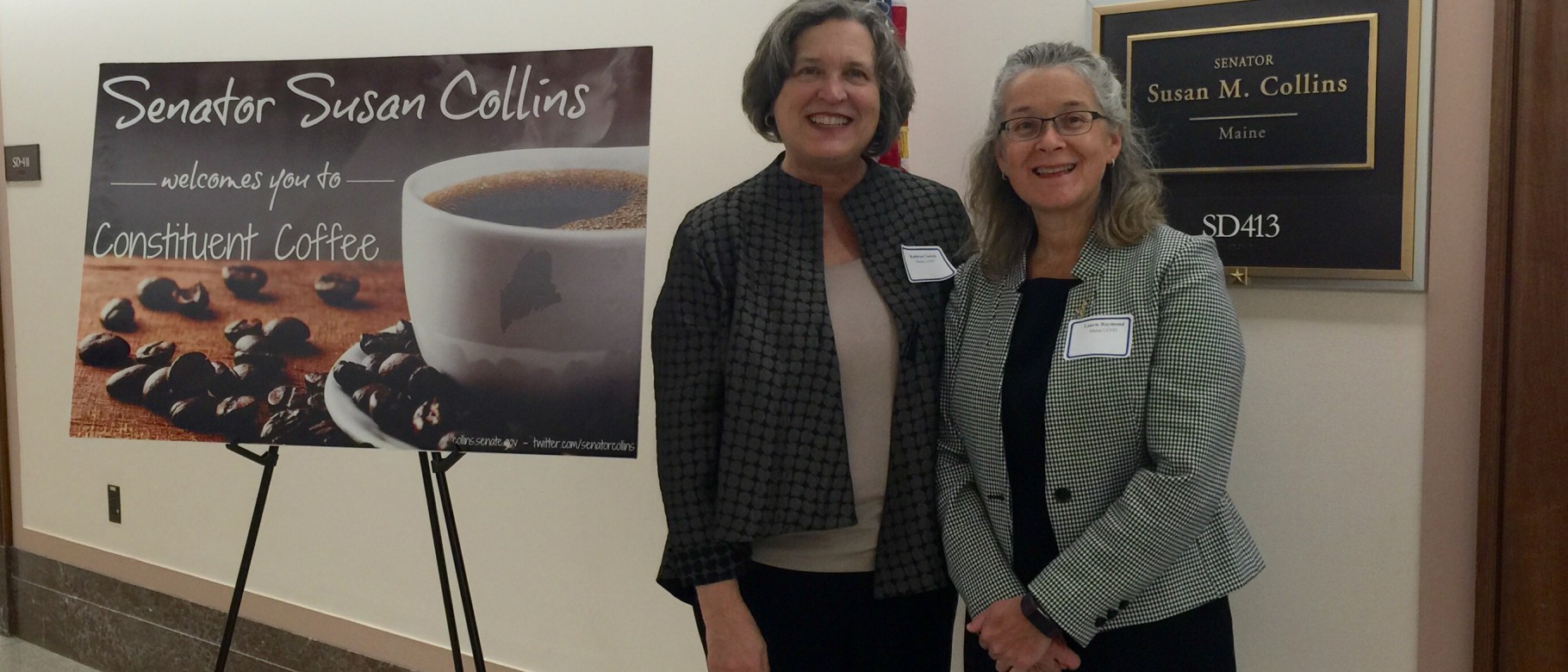 Kathryn Loukas and Laurie Raymond outside Senator Susan Collins' office in Washington, D.C.