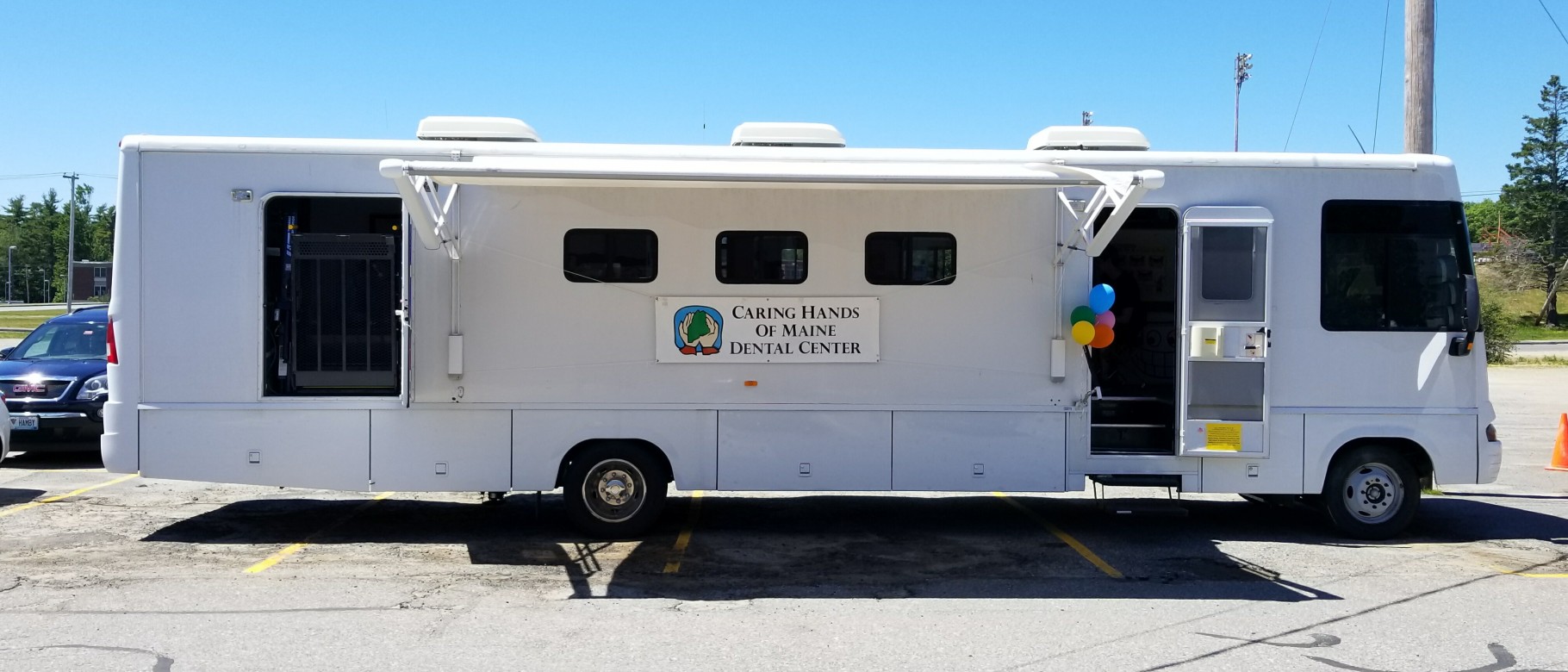 The mobile dental bus recently set up for patients outside the Mill Mall in Ellsworth