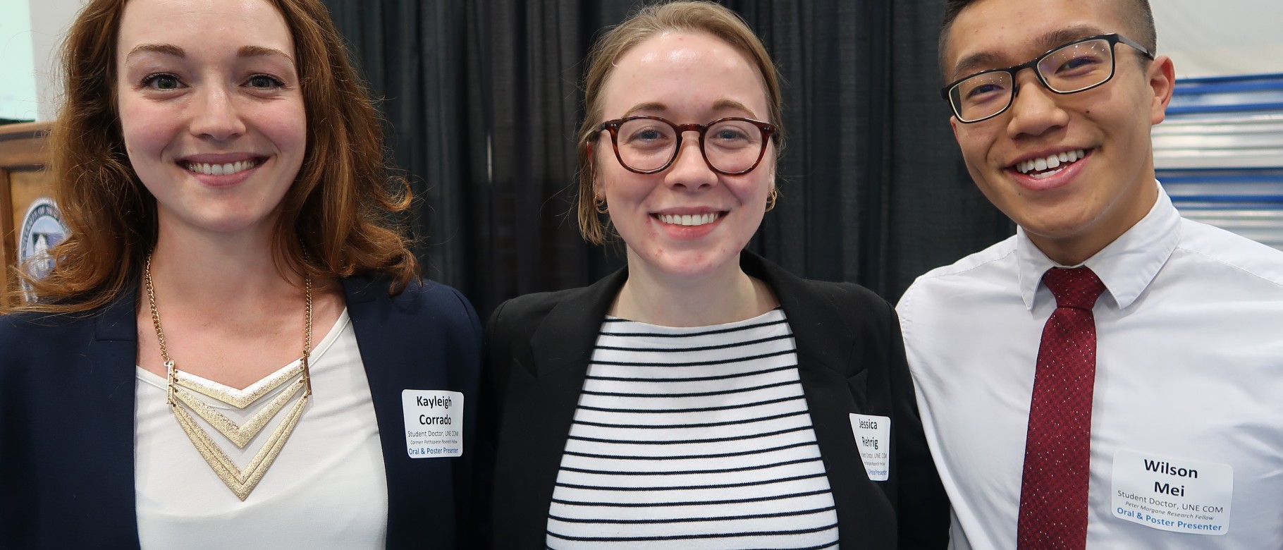 Student doctors Kaleigh Corrado, Jessica Rehrig and Wilson Mei made oral presentations at the COM forum