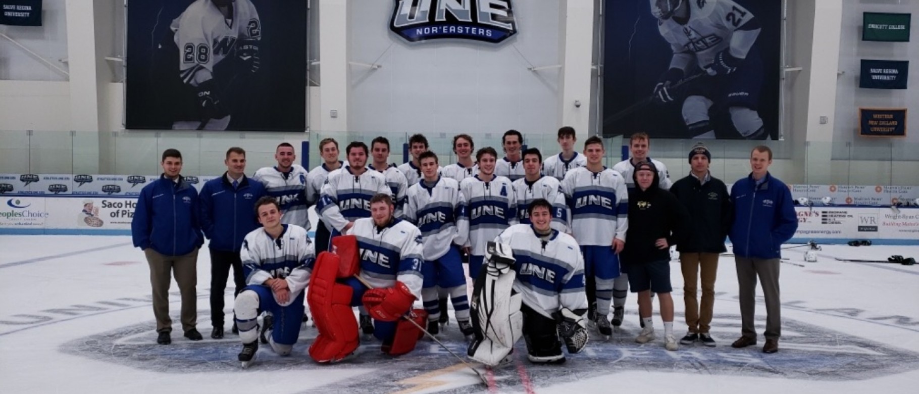 Members of the men's club hockey team raised money to donate to health care workers