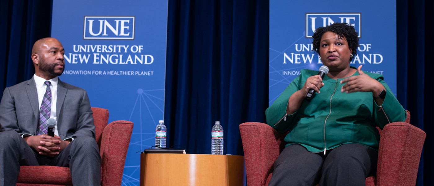 Stacey Abrams speaking at UNE