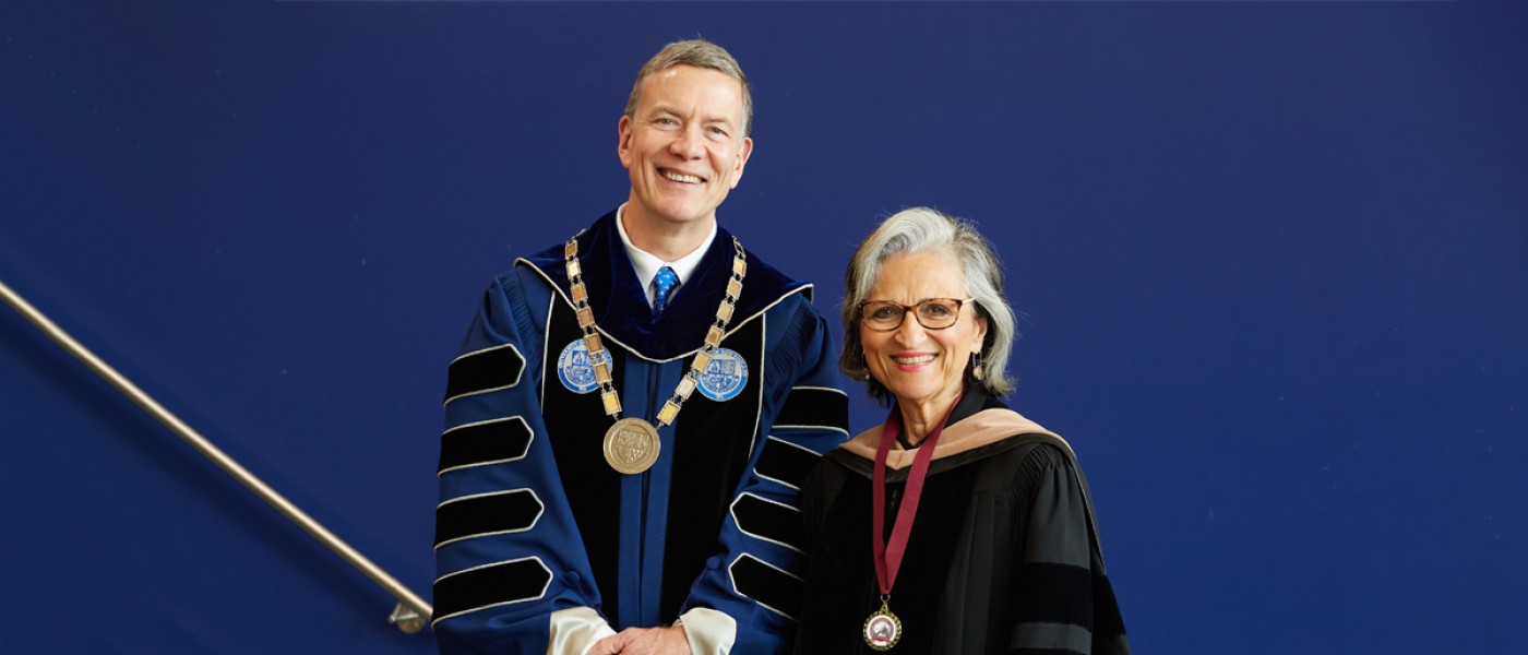 President Herbert and Kathie Leonard smile at the camera