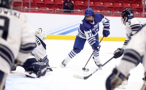 Men's ice hockey player faces off against SUNY Geneseo