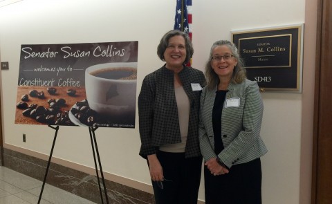 Kathryn Loukas and Laurie Raymond outside Senator Susan Collins' office in Washington, D.C.