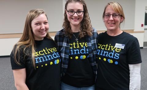 Active Minds student leaders Emily Rottino and Sydney Wolf with faculty advisor Melanie DiLorenzo
