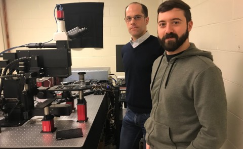 Christoph Straub and Peter Caradonna with UNE's new 2-photon microscope