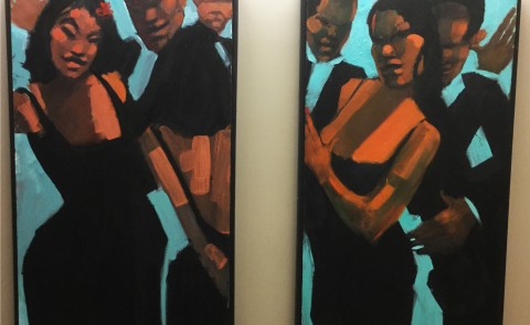Diptych painted by contemporary artist Robert Freeman, on display on the first floor of the College of Pharmacy