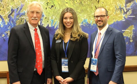 College of Pharmacy student Michaela Myerson in Washington, D.C., with Senator Angus King and CF dad Don Borchert 