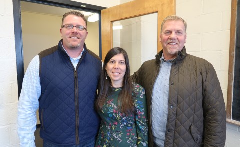 Former members of the Portland Pirates' management team Brad Church and Ron Cain with Aimee Vlachos