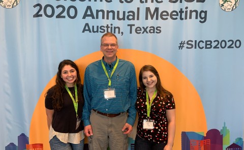 Professor of Marine Sciences Markus Frederich with students Ariella Danzinger and Aubrey Jane in Austin, Texas