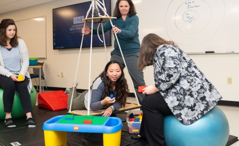 Students learn industry practices in the new Occupational Therapy Lab at UNE's Portland Campus
