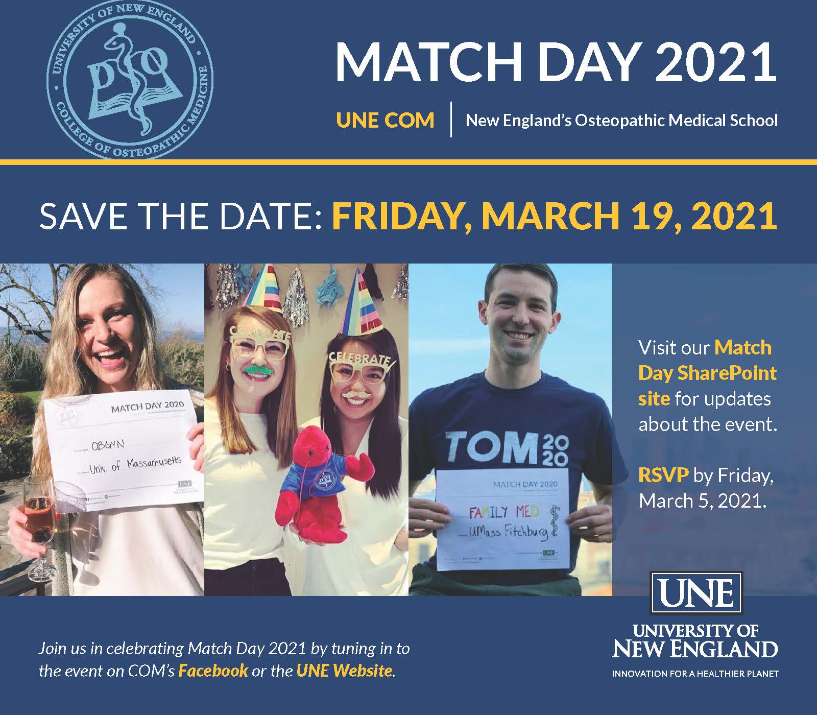 UNE COM Match Day 2021 save the date card