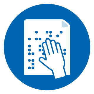 An illustration of a hand moving over braille