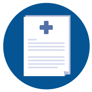Simple illustration of paperwork with a health cross at the top of the first page