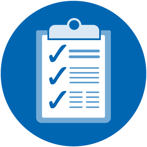 An icon of a clipboard with paper that has three checkmarks