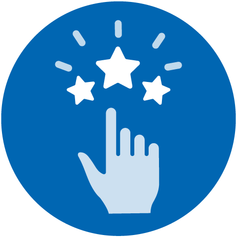 Icon of a hand with a finger pointing up to a set of three stars
