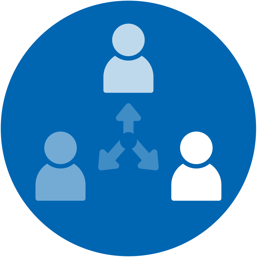 Icon of three people and arrows depicting collaboration