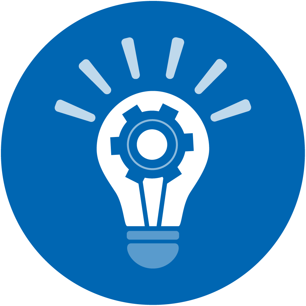 Icon of a light bulb lighting up depicting technical proficiency