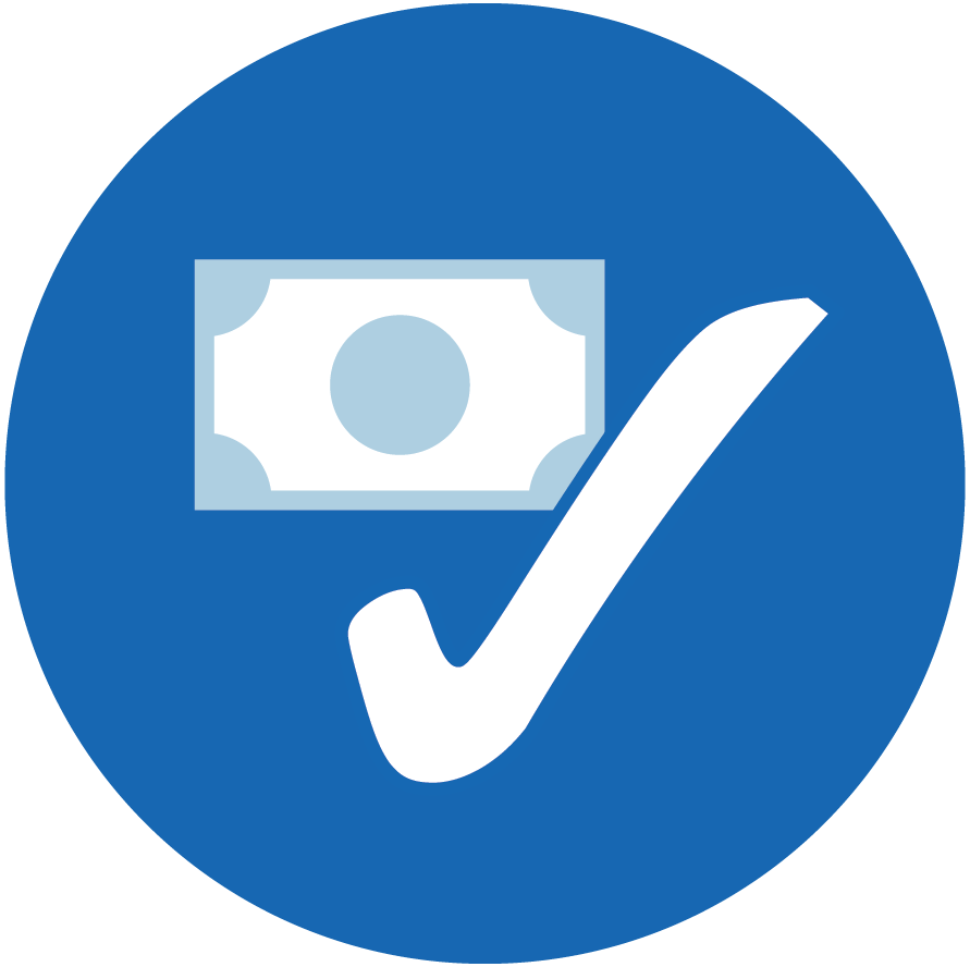 An illustration of money with a large checkmark over it