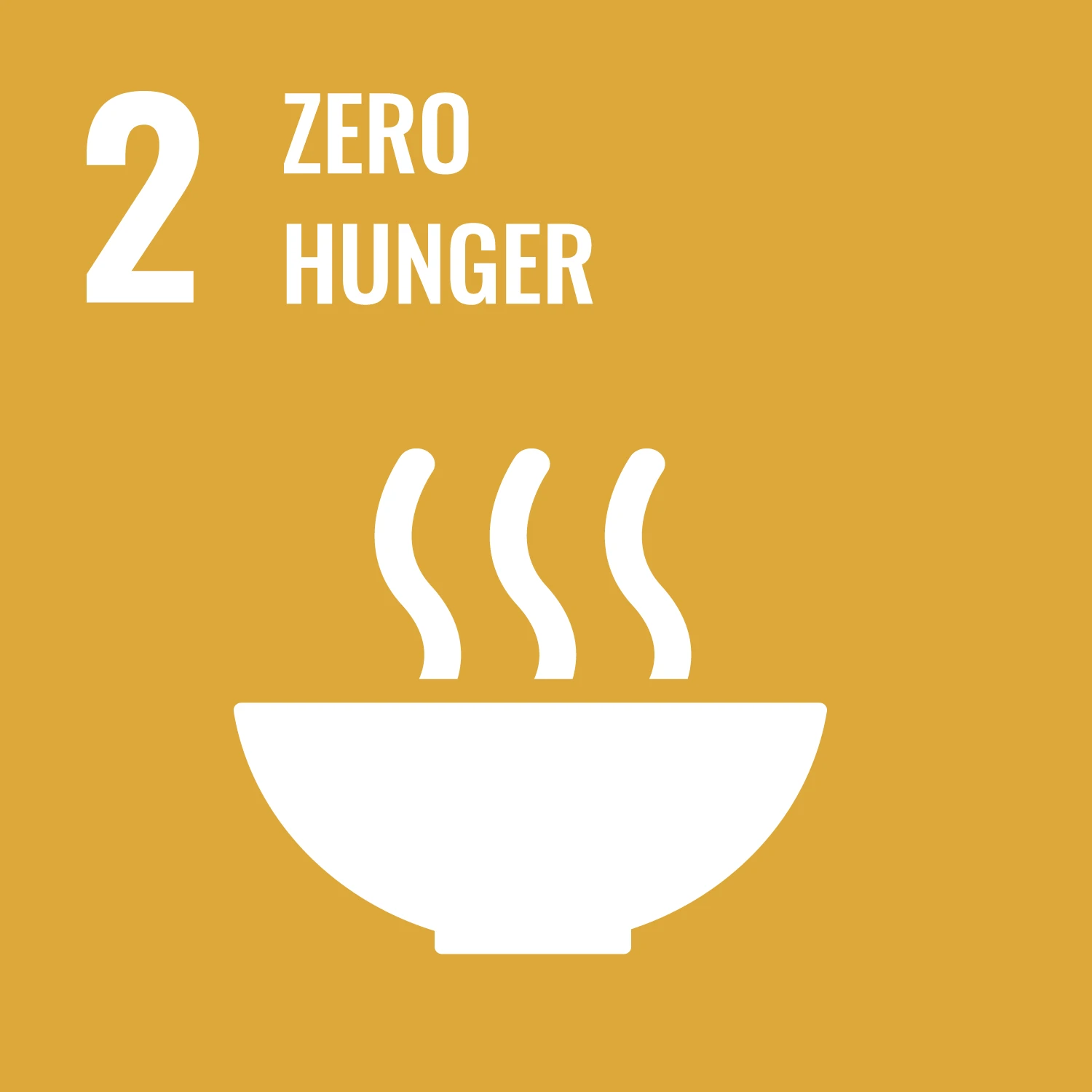 An illustration of a bowl with heat rising from it and the text, "Zero Hunger"