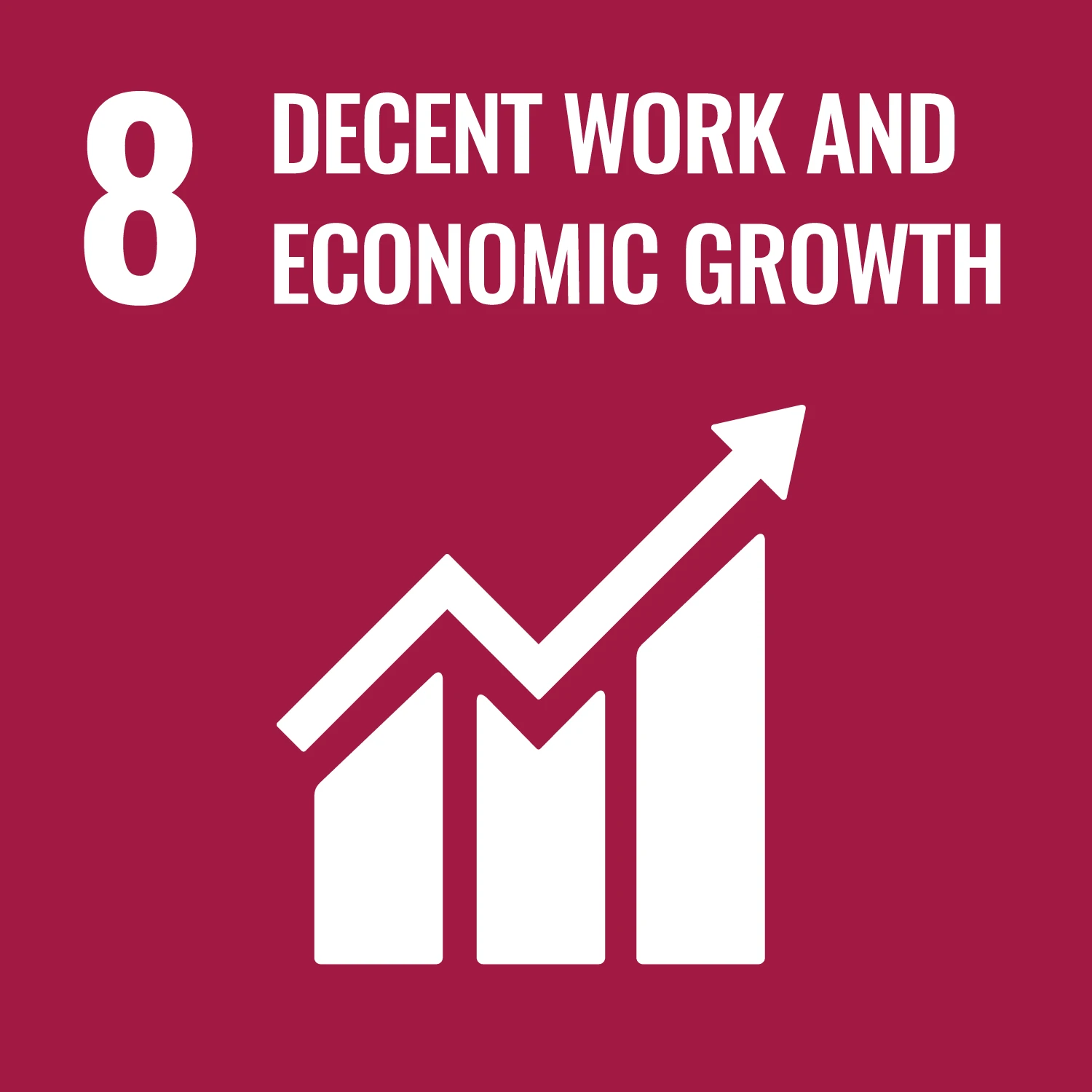 An illustration of a graph on paper and the text, "Decent Work and Economic Growth"