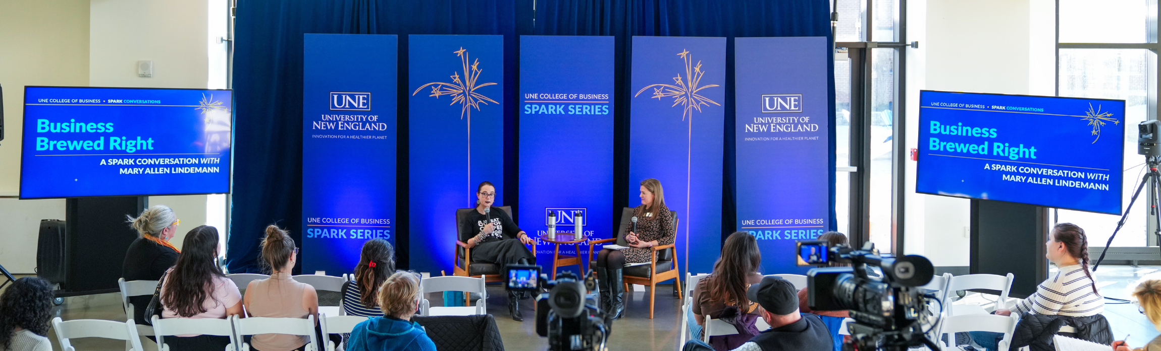 Mary Allen Lindemann and Penny Guyton, MBA, assistant teaching professor and program director of Business Administration in the College of Business during the Spark Conversation