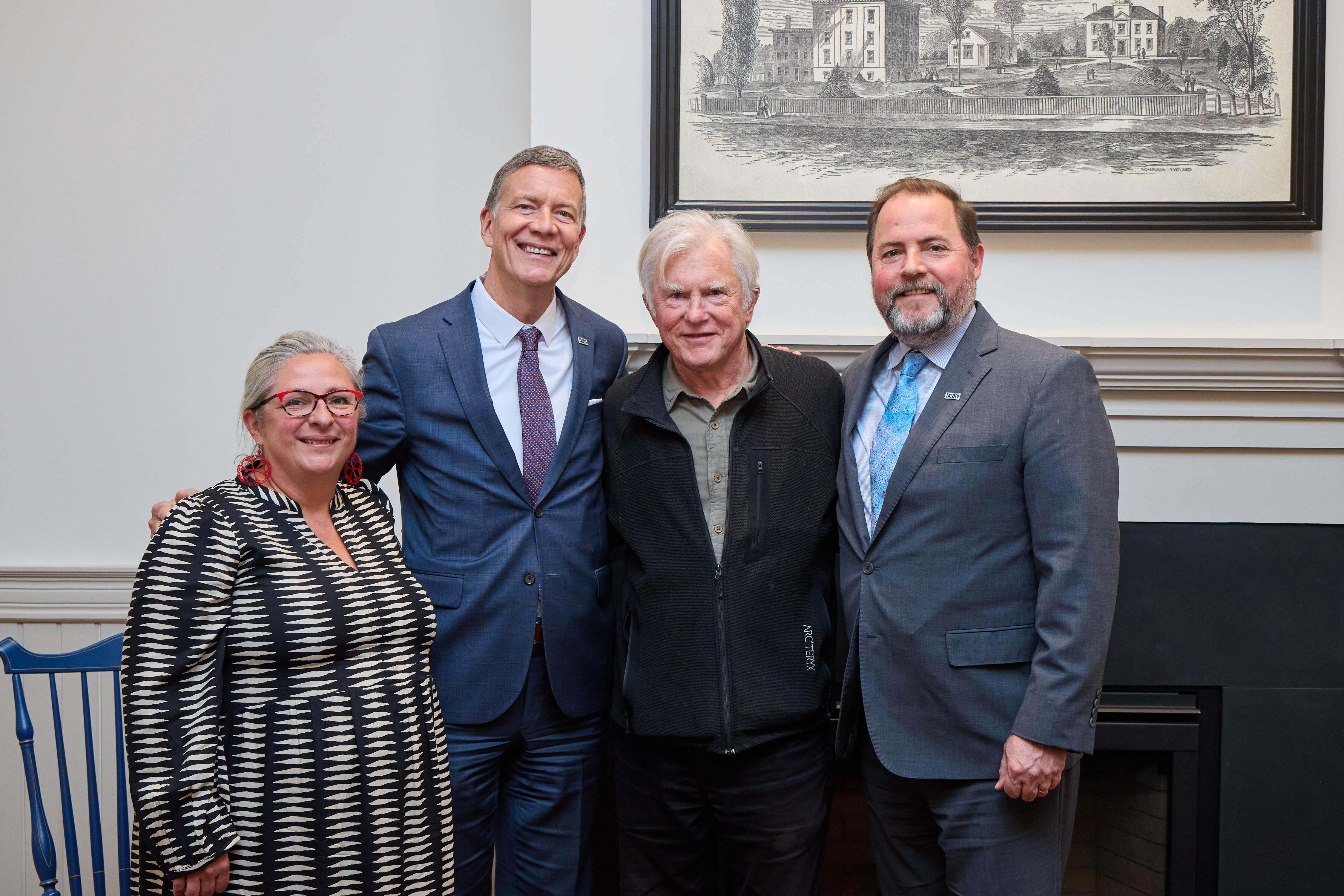 UNE's Gwen Mahon, James Herbert, and Jim Irwin with David Shaw
