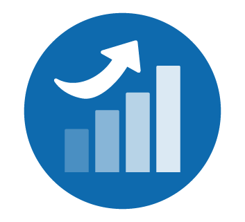 Illustration of an upward arrow over an increasing bar graph
