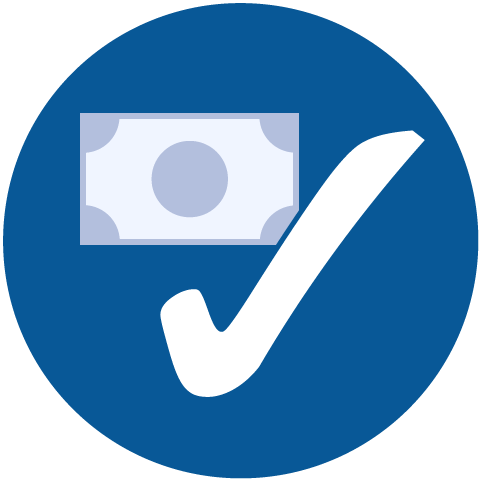 An illustration of money with a large checkmark over it
