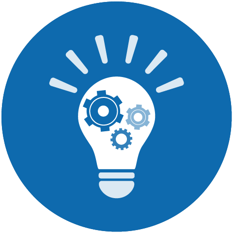 An illustration of a lightbulb with three gears inside