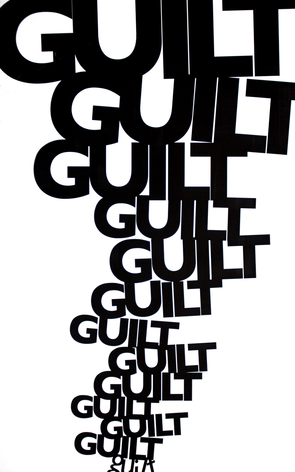 The word "guilt" appears in black on a white background many times.