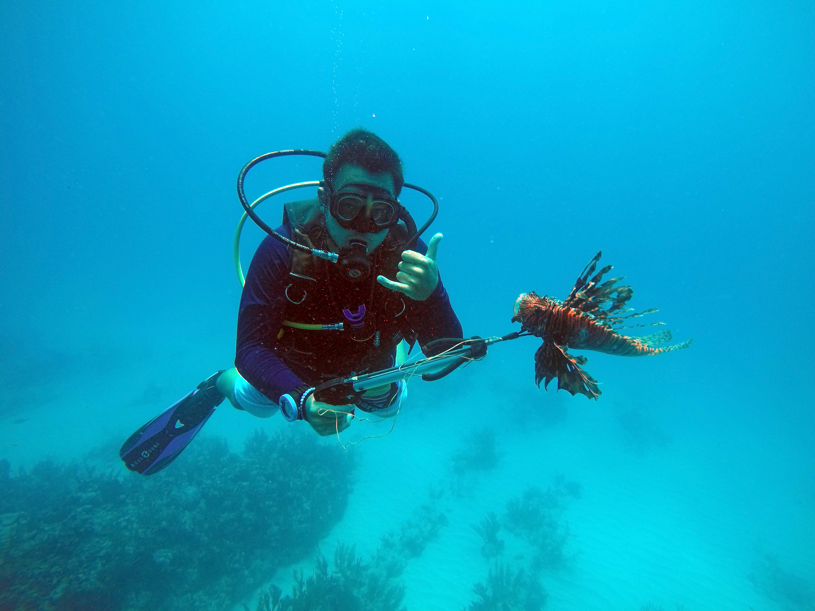 John Reinbott diving for Lion Fish