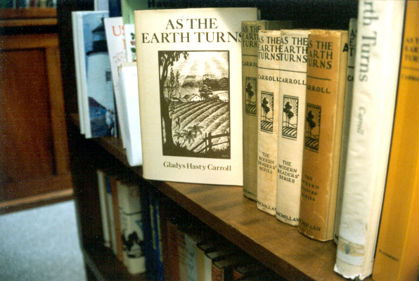Closeup of shelved books in the Maine Women Writers Collection 