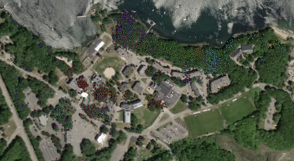 Ethan Maskiell, B.S. ’20, used GIS to plot out 3,225 data points collected from 37 squirrels.