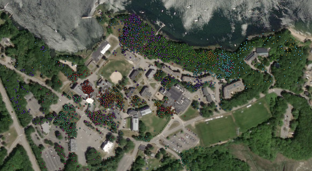 Ethan Maskiell, B.S. ’20, used GIS to plot out 3,225 data points collected from 37 squirrels. 