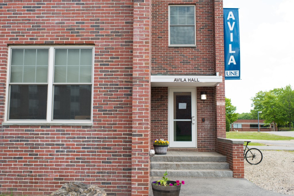The entrance door to Avila residence hall