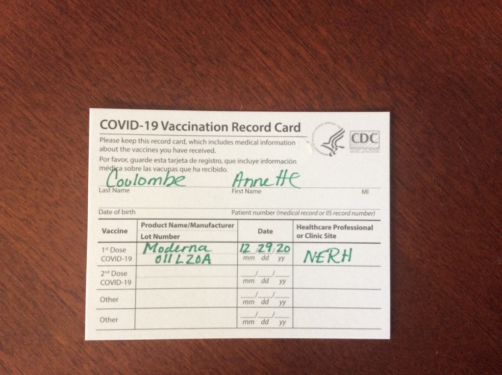 Coulombe's vaccination card.