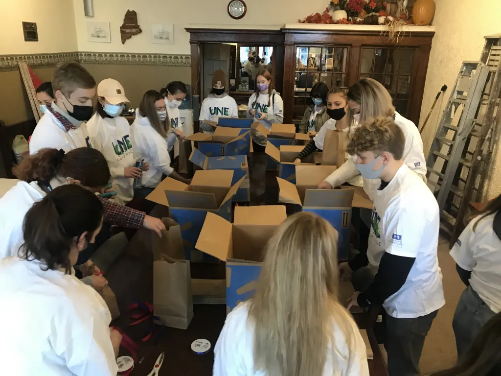 Students put together gift packages