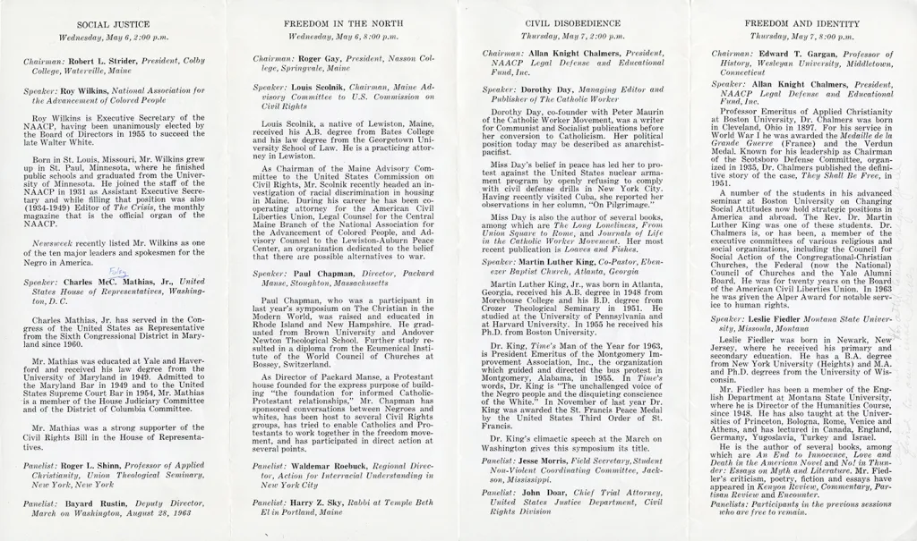 Inner pages of the 1964 Human Rights Symposium pamphlet