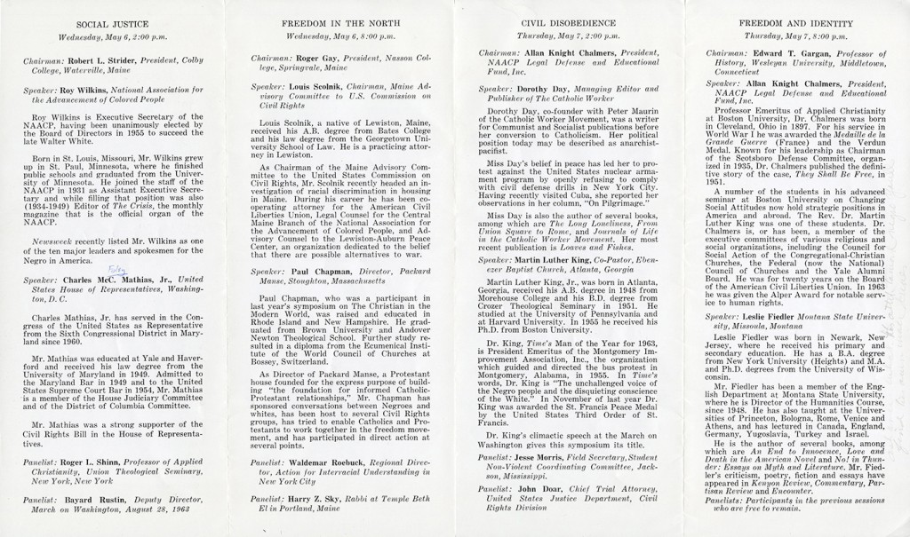 Inner pages of the 1964 Human Rights Symposium pamphlet