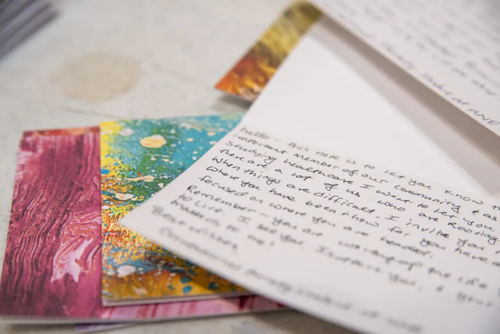 A card of affirmation written by a student is shown