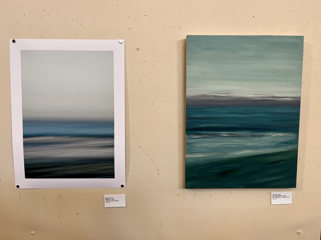 A photo and painting of seaside Maine by mother and son duo Wendy and Nathaniel Kaye