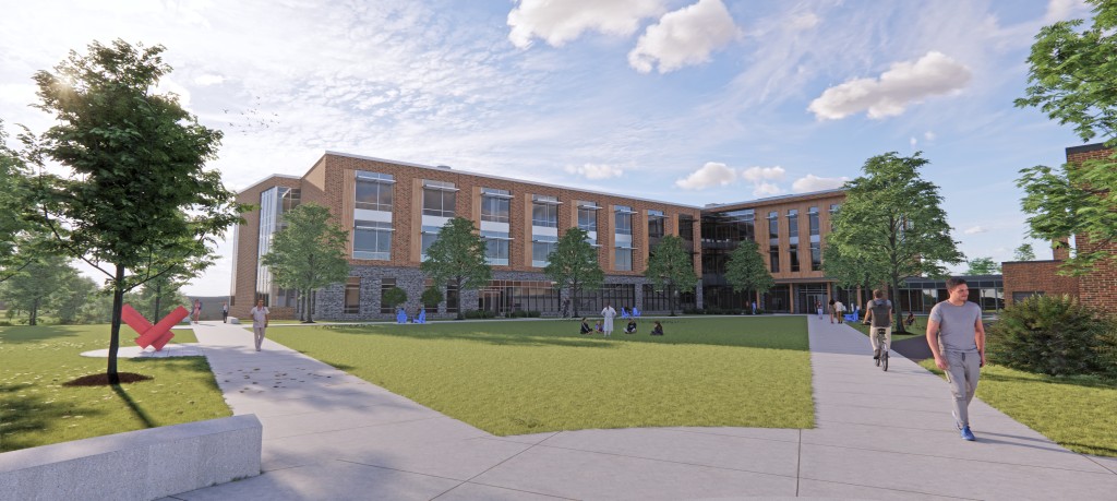 A rendering depicts the quad outside the new building