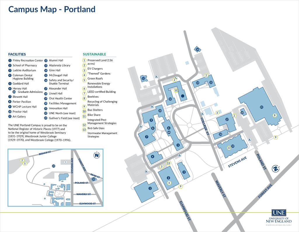 An illustrated map of the Portland Campus