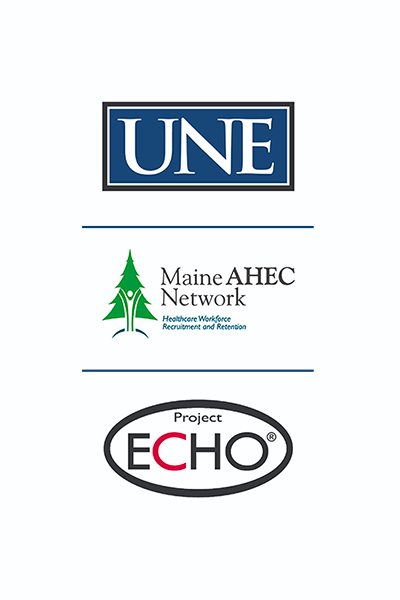 Logos for U N E, Maine AHEC Network, and Project ECHO